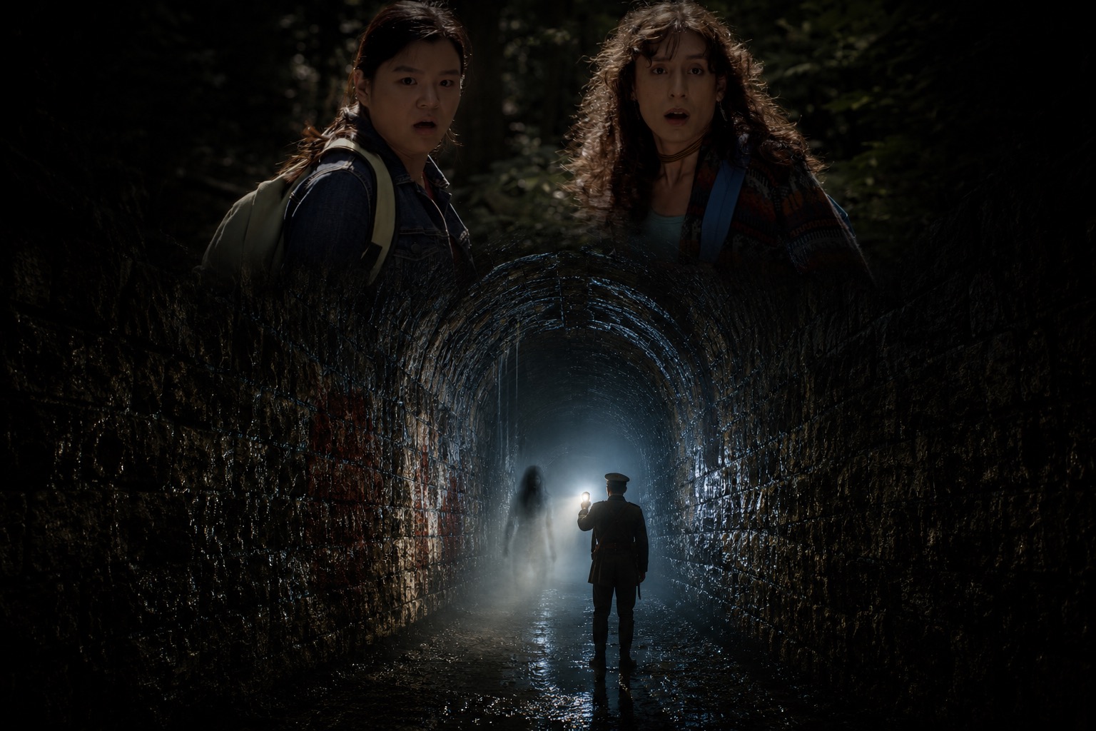 Screaming Tunnel — Rhonda and Brea entering the legendary Screaming Tunnel